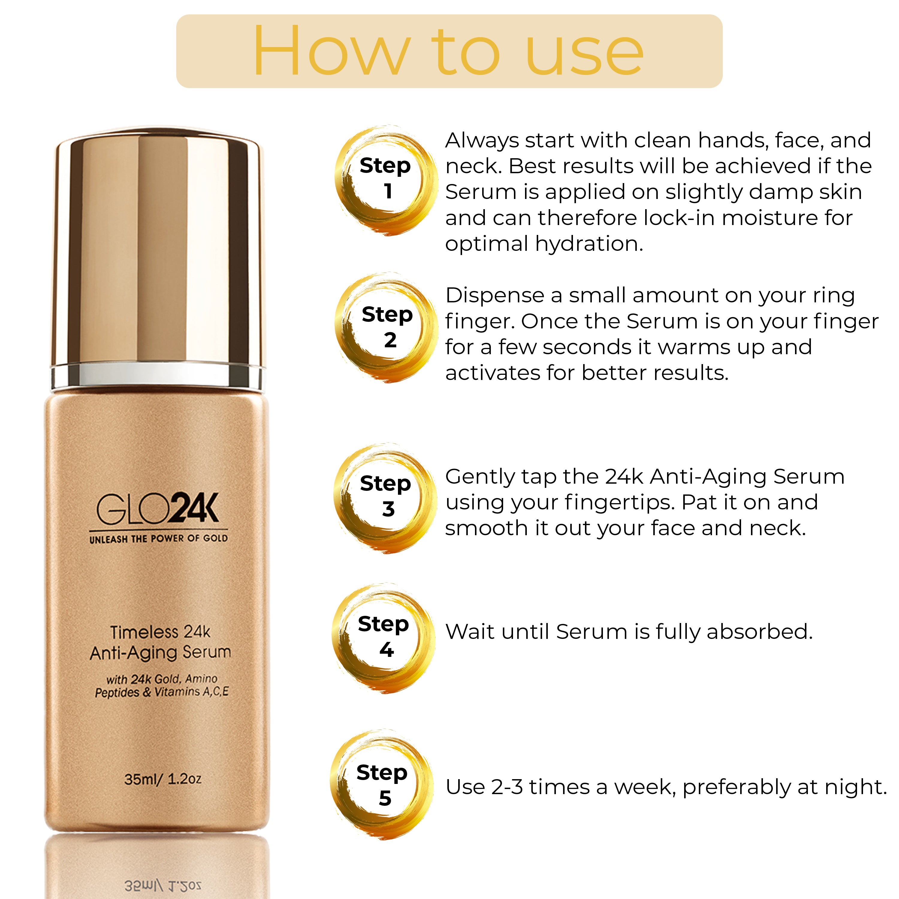 GLO24K Timeless 24k Anti-Aging Serum with 24k Gold, Amino Peptides ...