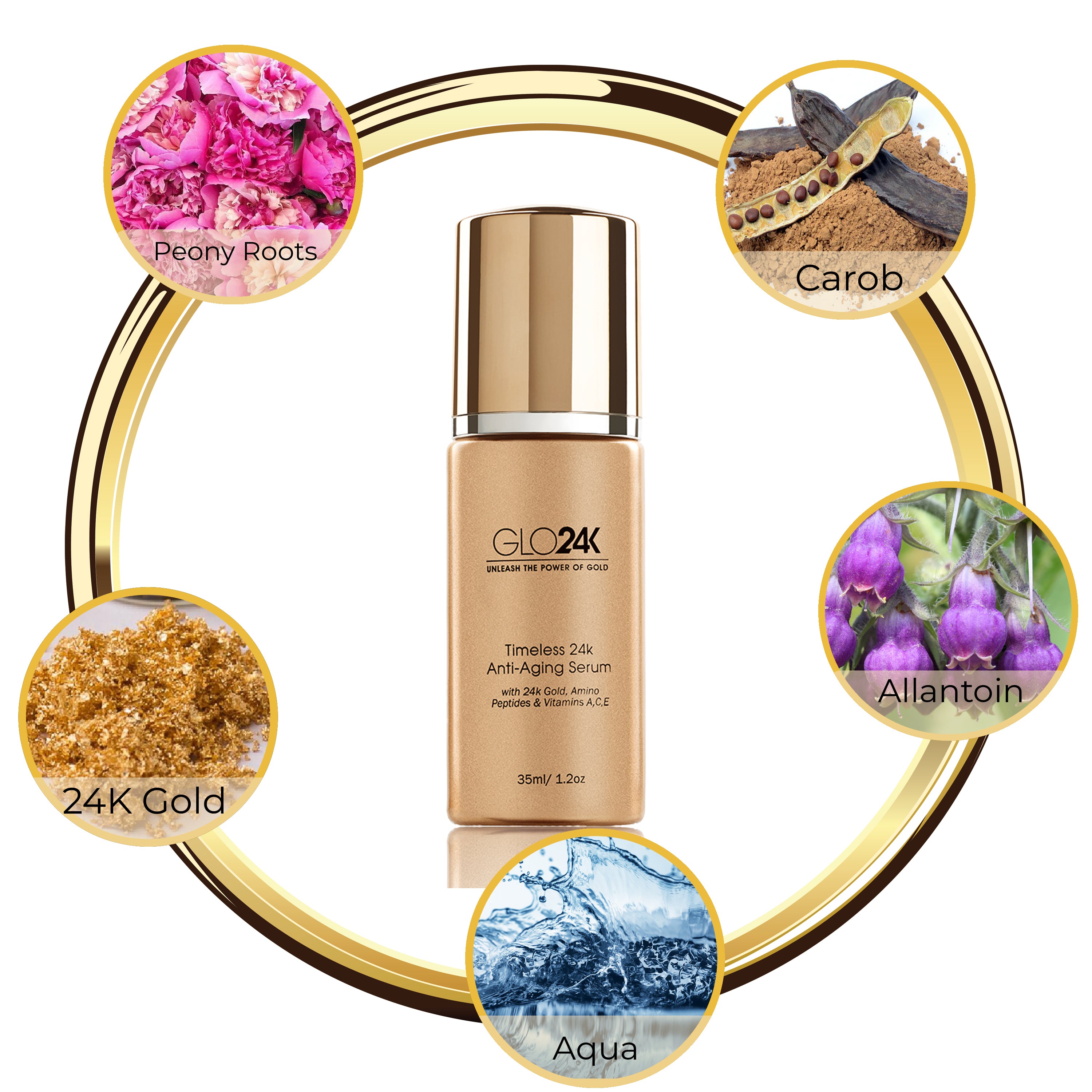 GLO24K Timeless 24k Anti-Aging Serum with 24k Gold, Amino Peptides ...